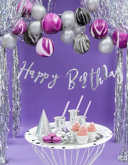 Baner Happy Birthday srebrny 16,5x62cm GRL75-018M PartyDeco